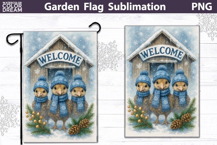 Winter Farm Garden Flag | Bird Christmas Sublimation