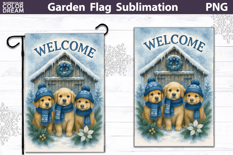 Winter Farm Garden Flag | Dog Christmas Sublimation