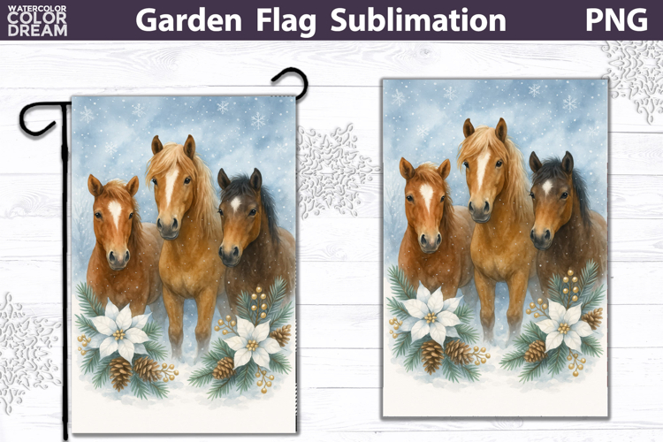 Winter Farm Garden Flag | Horse Christmas Sublimation