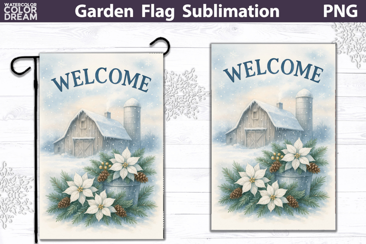 Winter Farm Garden Flag | Christmas Sublimation