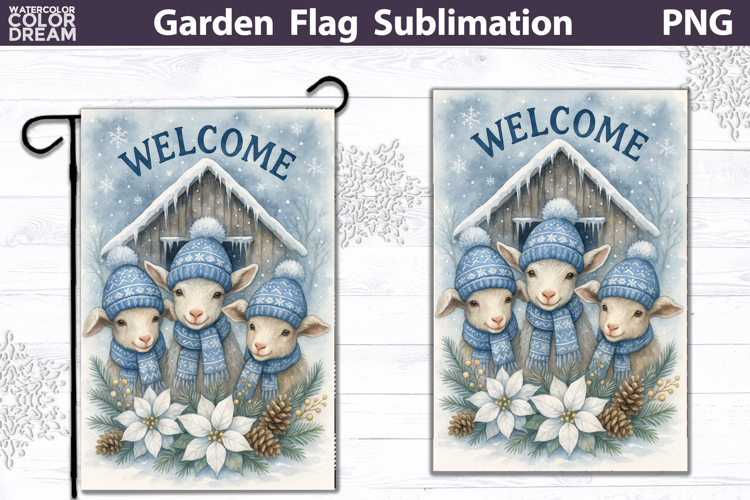 Winter Farm Garden Flag | Goat Christmas Sublimation