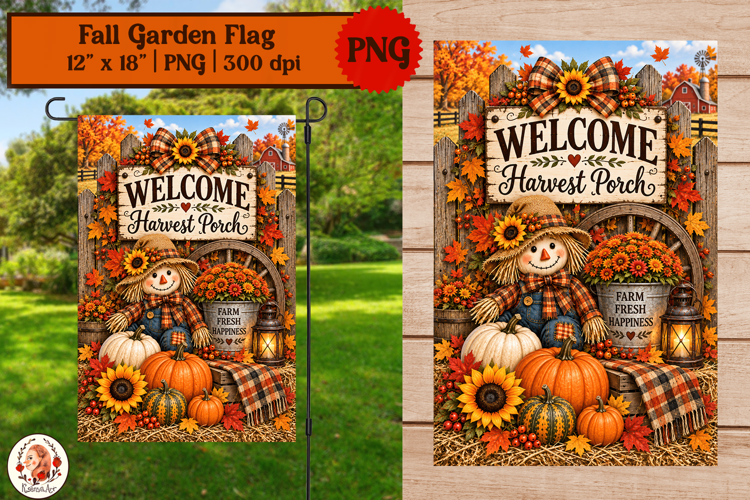 Fall garden flag sublimation rustic farmhouse scarecrow