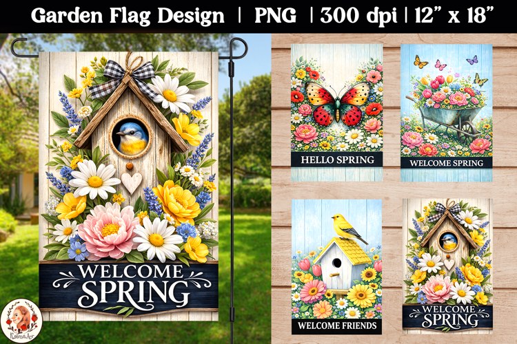 Spring Welcome Birds Garden Flag