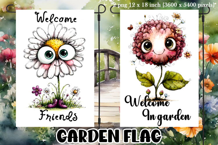 Garden greeting flag, sublimation, summer cheerful flowers