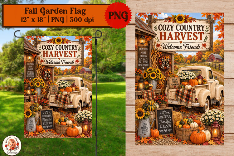 Fall garden flag sublimation vintage pickup truck example image 1