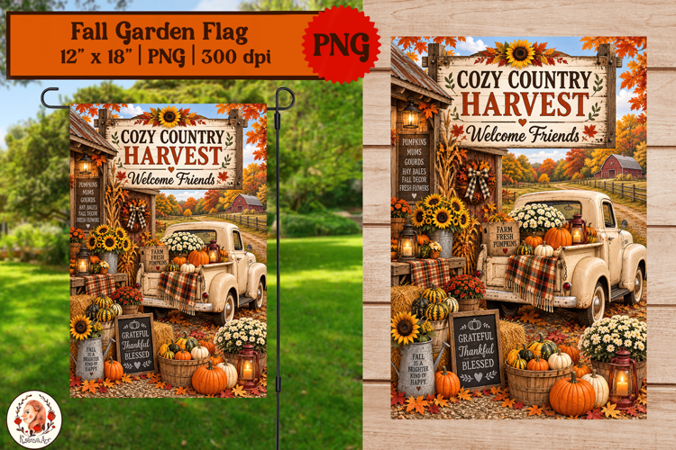 Fall garden flag sublimation vintage pickup truck
