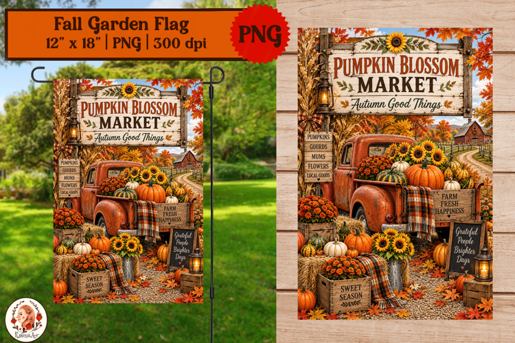 Fall garden flag sublimation vintage pickup truck