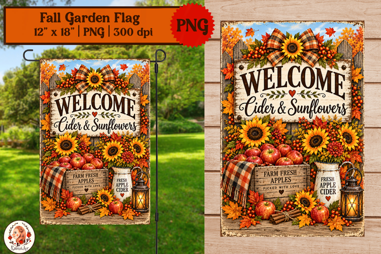 Fall garden flag sublimation rustic farmhouse pumpkins