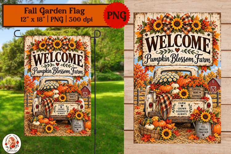 Fall garden flag sublimation vintage pickup truck