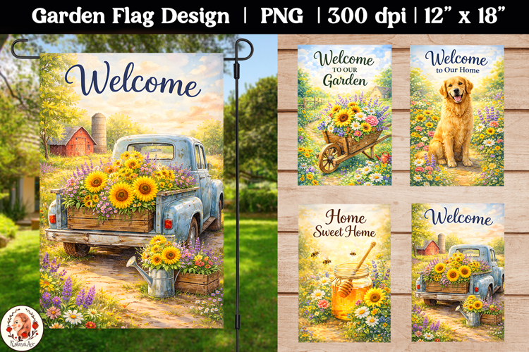 Summer Welcome Vintage Truck Farm Garden Flag
