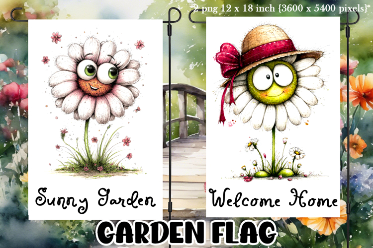 Garden greeting flag, sublimation, summer cheerful flowers