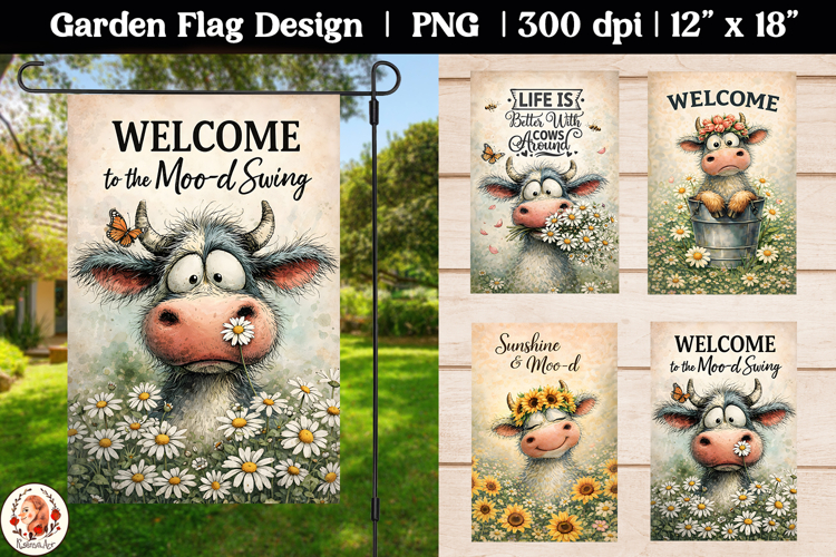 Spring Funny Cow Garden Flag