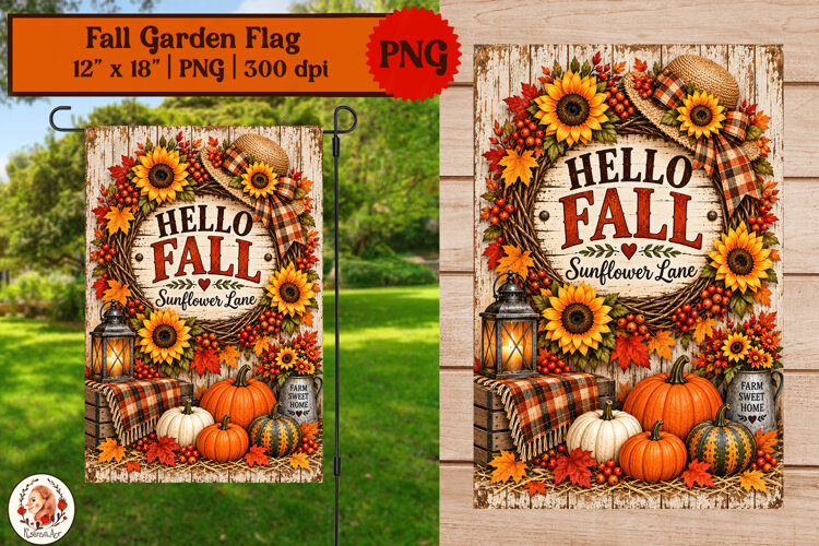 Fall garden flag sublimation rustic farmhouse pumpkins example image 1