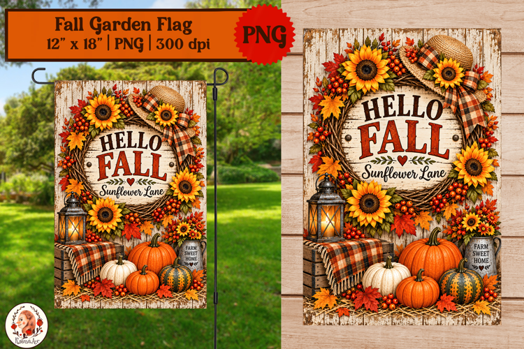 Fall garden flag sublimation rustic farmhouse pumpkins