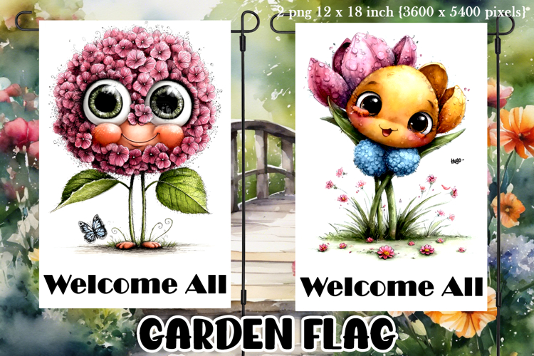 Garden greeting flag, sublimation, summer cheerful flowers