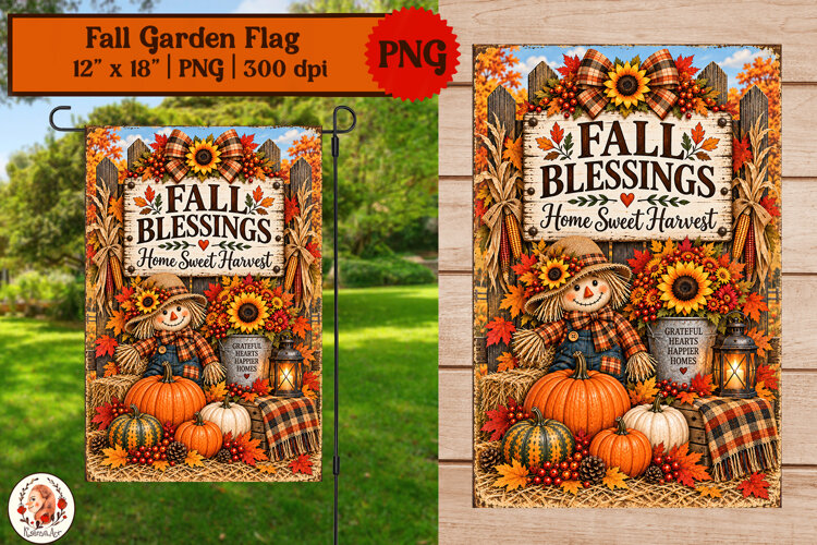 Fall garden flag sublimation rustic farmhouse scarecrow example image 1