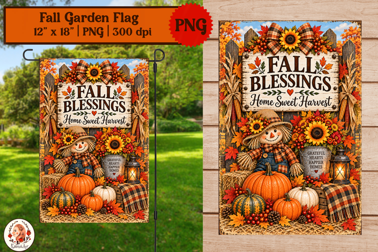 Fall garden flag sublimation rustic farmhouse scarecrow