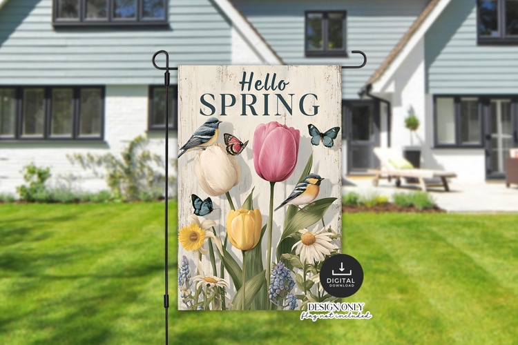 Hello Spring Garden Flag Sublimation PNG