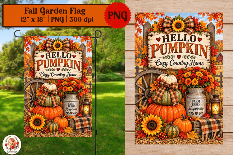 Fall garden flag sublimation rustic farmhouse pumpkins example image 1