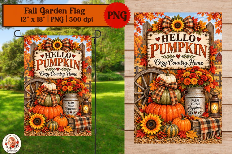 Fall garden flag sublimation rustic farmhouse pumpkins