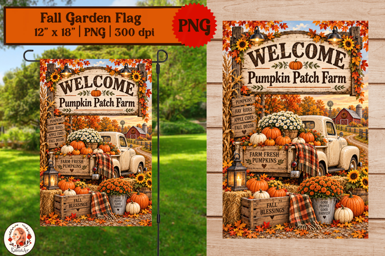 Fall garden flag sublimation vintage pickup truck