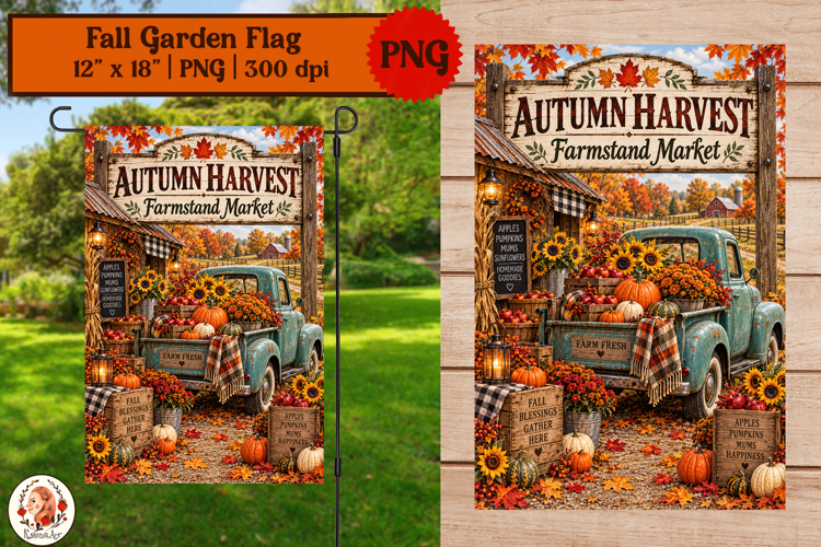 Fall garden flag sublimation vintage pickup truck