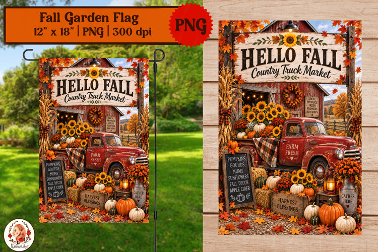 Fall garden flag sublimation vintage pickup truck example image 1