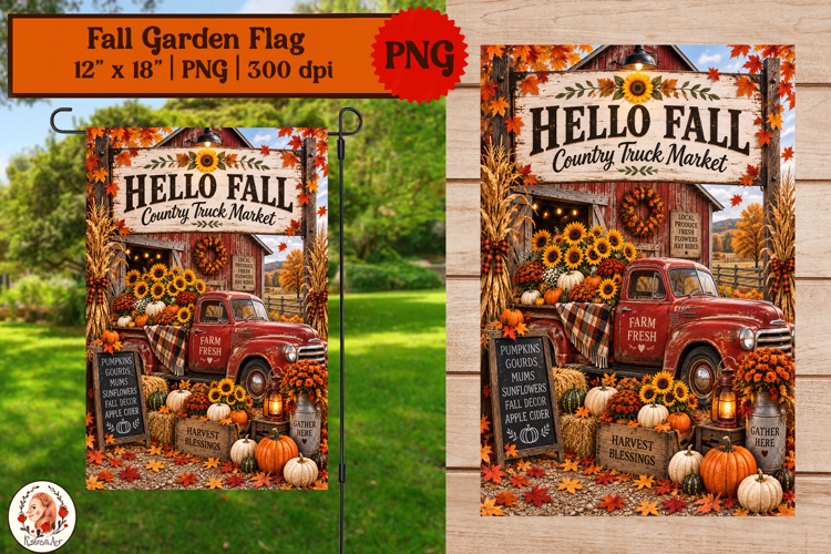 Fall garden flag sublimation vintage pickup truck