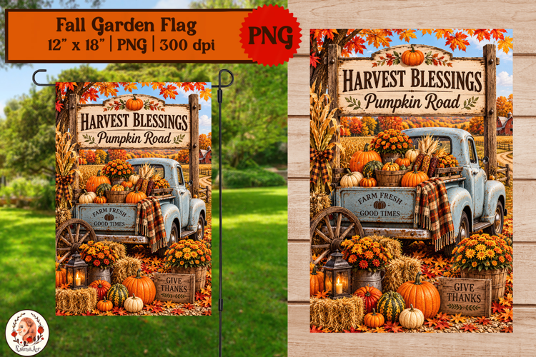 Fall garden flag sublimation vintage pickup truck