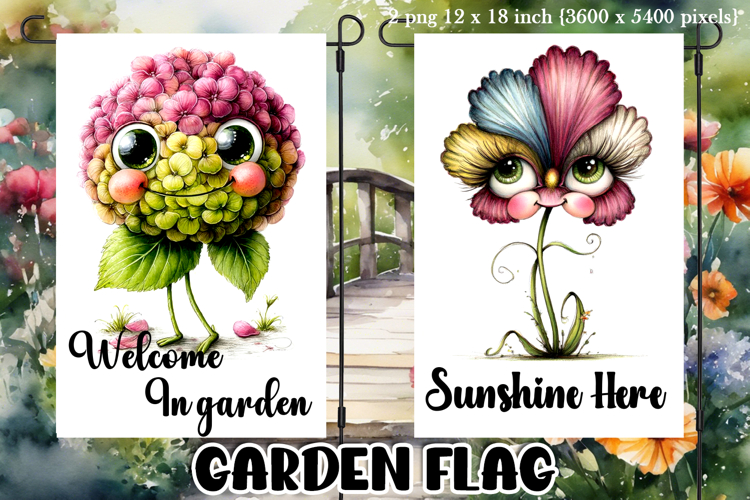 Garden greeting flag, sublimation, summer cheerful flowers