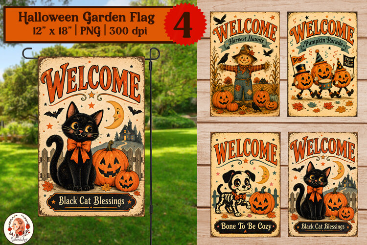 Vintage Halloween garden flag example image 1