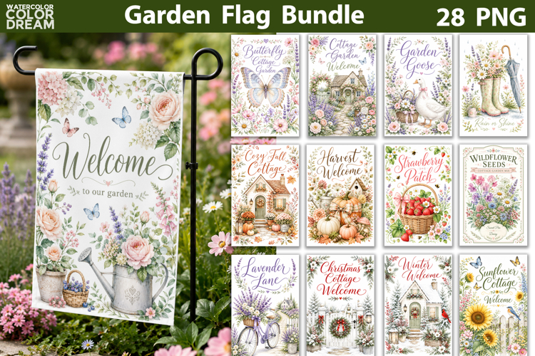 Cottage Garden Flag Bundle | Floral Yard Decor