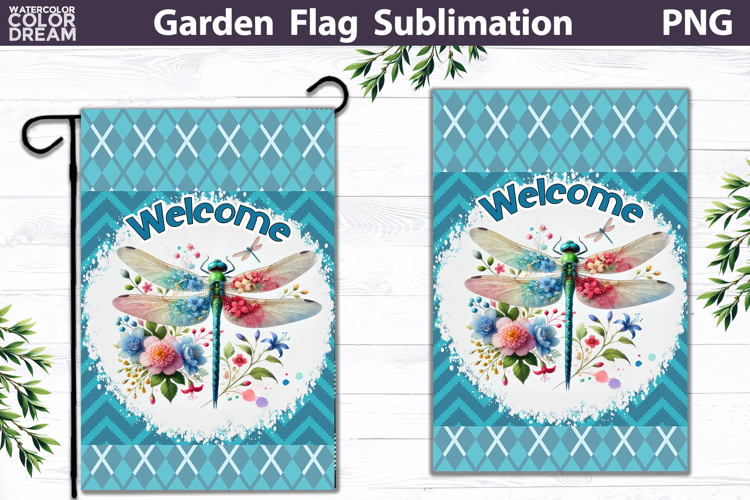Dragonfly Garden Flag Design | Spring Floral Sublimation PNG