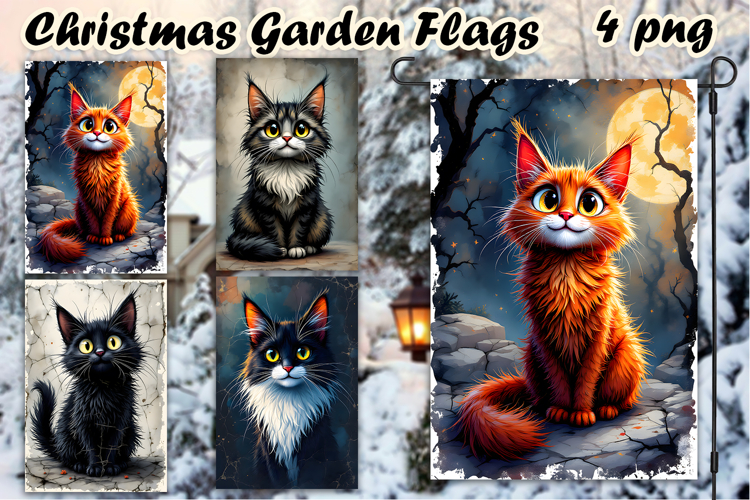 Winter Garden Flag Welcome | Winter cat Garden Flag