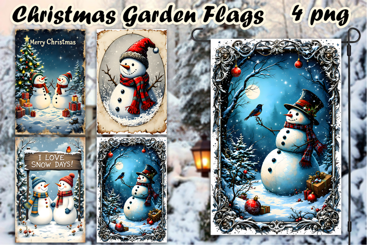 Christmas Garden Flag Welcome | Winter Snowman Garden Flag