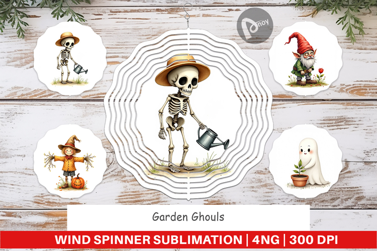 Wind Spinner Watercolor Garden Ghouls