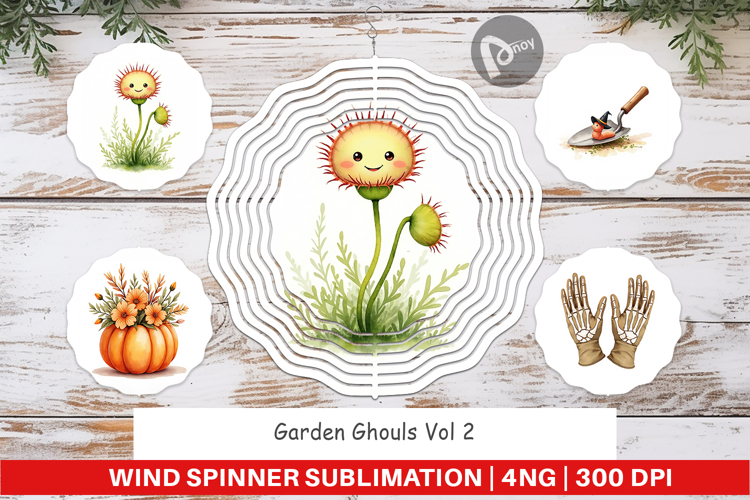 Wind Spinner Watercolor Garden Ghouls
