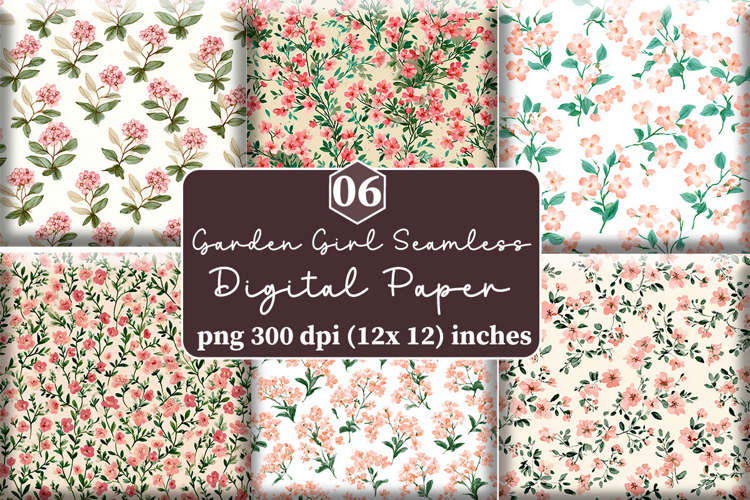 Garden Girl Seamless Digital Paper Patterns