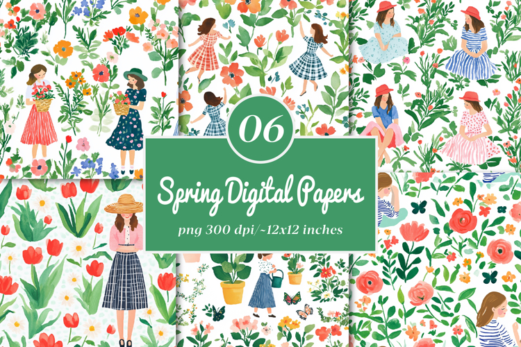 Garden spring girls seamless patterns - Garden spring Png