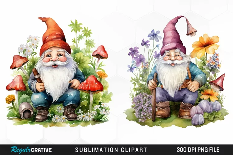 Garden Gnome Watercolor Clipart