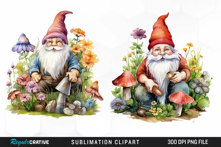 Garden Gnome Watercolor Clipart