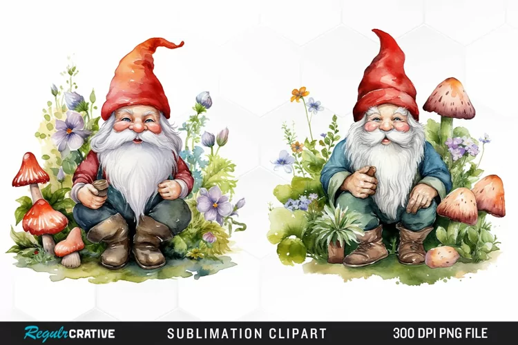 Garden Gnome Watercolor Clipart