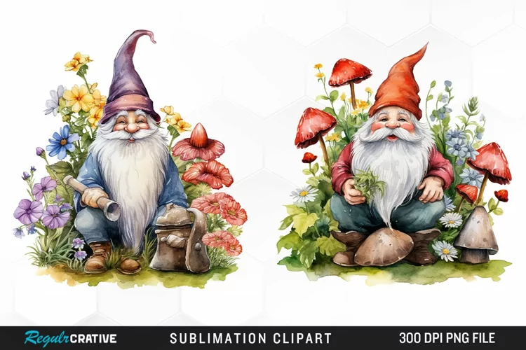 Garden Gnome Watercolor Clipart