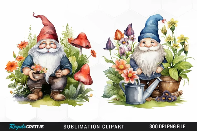 Garden Gnome Watercolor Clipart