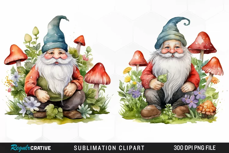 Garden Gnome Watercolor Clipart