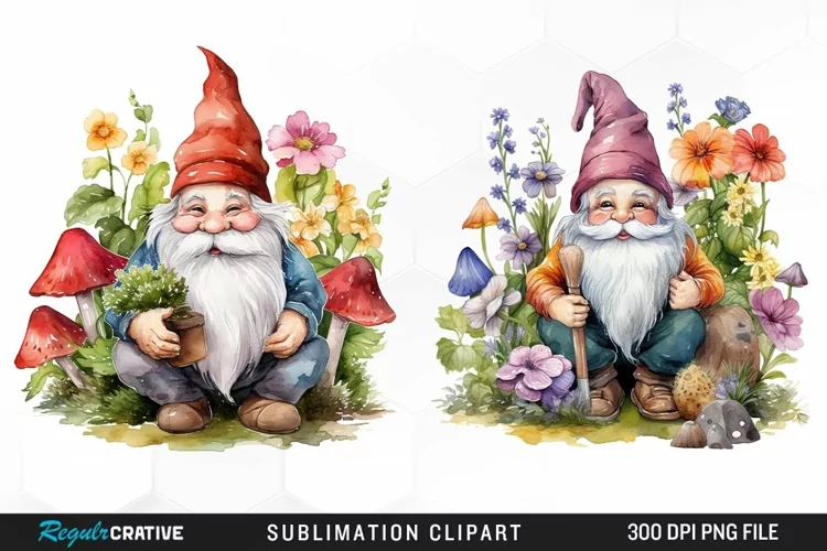 Garden Gnome Watercolor Clipart