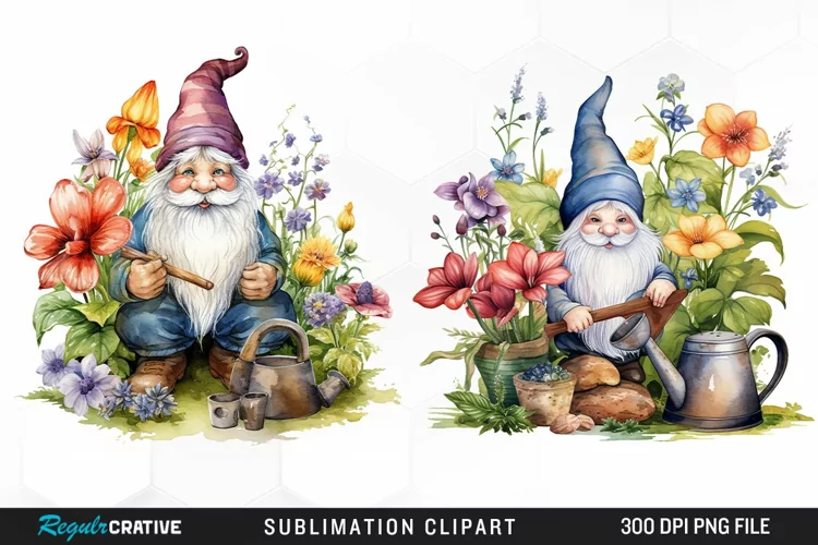Garden Gnome Watercolor Clipart