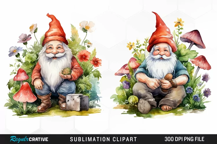 Garden Gnome Watercolor Clipart