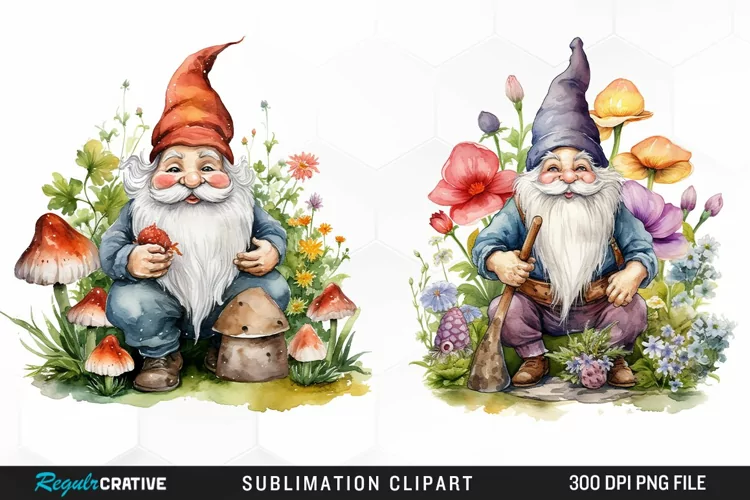 Garden Gnome Watercolor Clipart