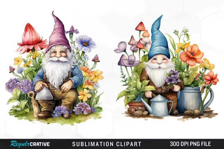 Garden Gnome Watercolor Clipart